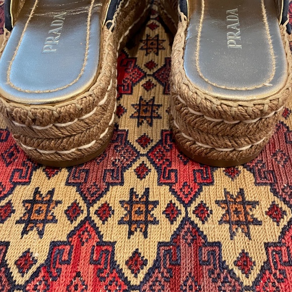 PRADA Blue Suede/Gold Criss-Cross Espadrille/Slide/Sandal - Size 38 - Picture 5 of 6